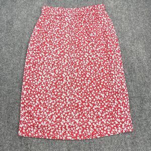 J Crew Midi Skirt Womens Size Small Red Floral Lined Pull On Side Slit Pockets